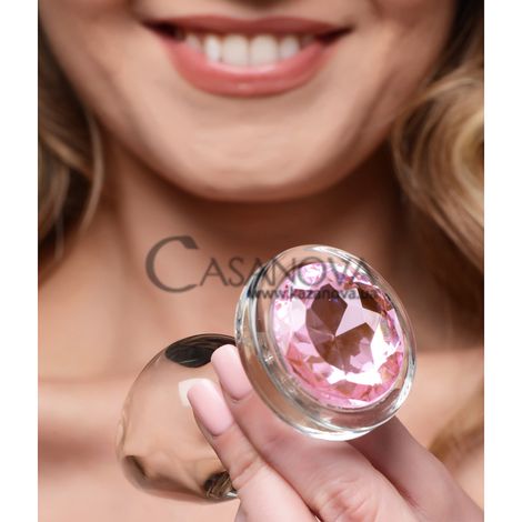 Основное фото Анальная пробка Xr Brands Booty Sparks Pink Gem Glass Large Anal Plug прозрачная с розовым камнем 9,4 см