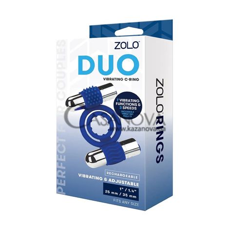Основне фото Подвійне ерекційне кільце Zolo Duo Vibrating C-Ring синє
