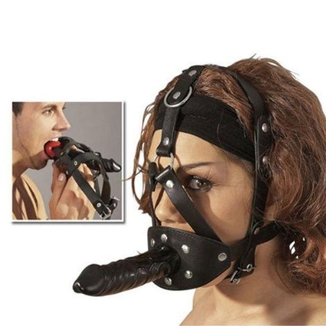 Основне фото Маска-кляп з фалосом Zado Leather Head Harness With Dildo чорний