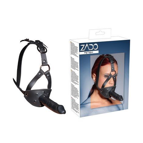 Основне фото Маска-кляп з фалосом Zado Leather Head Harness With Dildo чорний