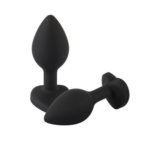 Основне фото Силіконова анальна пробка EGZO Silicone Black Heart Plug S чорна з блакитним кристалом 7,1 см