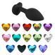 Додаткове фото Силіконова анальна пробка EGZO Silicone Black Heart Plug S чорна з блакитним кристалом 7,1 см