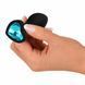 Додаткове фото Силіконова анальна пробка EGZO Silicone Black Heart Plug S чорна з блакитним кристалом 7,1 см