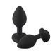 Додаткове фото Силіконова анальна пробка EGZO Silicone Black Heart Plug S чорна з блакитним кристалом 7,1 см