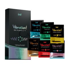 Основне фото Набір пробників рідкого вібратора Intt Vibration Six Flavor Mix жувальна гумка, кава, канабіс, м'ята, полуниця, горілка 60 мл
