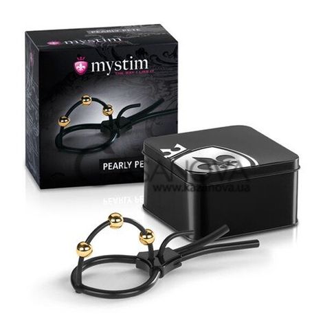 Основное фото Эрекционное кольцо для электростимуляции Mystim Pearly Pete чёрная с золотом