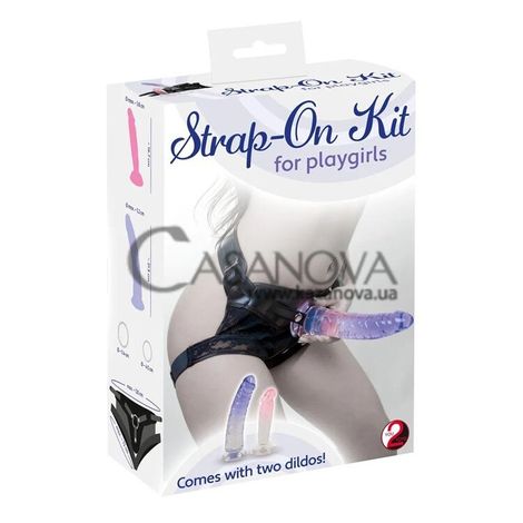 Основное фото Женские трусики с 2 съёмными фаллосами Strap-On Kit For Playgirls розовый с сиреневым 21,5 см
