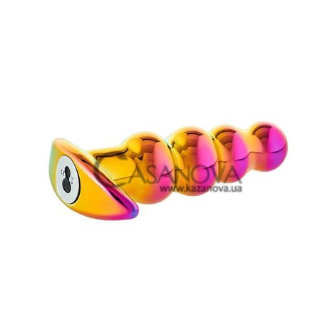 Основное фото Анальная пробка с вибрацией Dream Toys Glamour Glass Remote Vibe Beaded Plug разноцветная 13,9 см