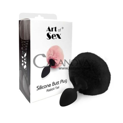 Основное фото Анальная пробка с хвостом Art Of Sex Silicone Butt Plug Rabbit Tail M чёрная 7,4 см