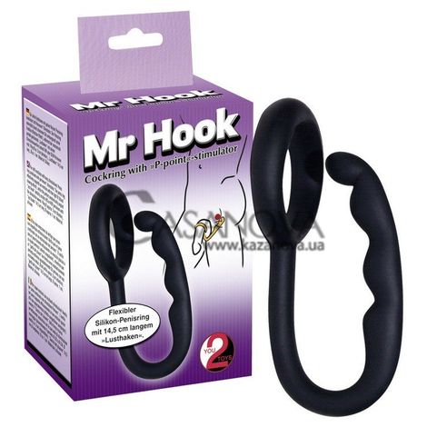 Основное фото Эрекционное кольцо и массажёр простаты Mr Hook чёрное 15 см