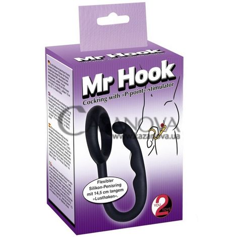 Основное фото Эрекционное кольцо и массажёр простаты Mr Hook чёрное 15 см
