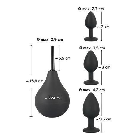 Основне фото Набір для анального сексу You2Toys Black Velvets Anal Kit Douche + 3 Jewel Butt Plugs чорний з прозорим кристалом