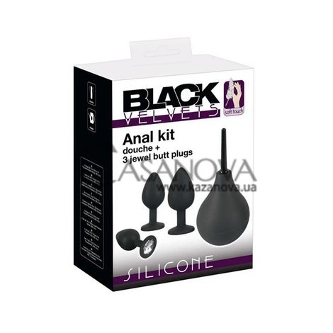 Основне фото Набір для анального сексу You2Toys Black Velvets Kit Douche + 3 Jewel Butt Plugs чорний з прозорим кристалом
