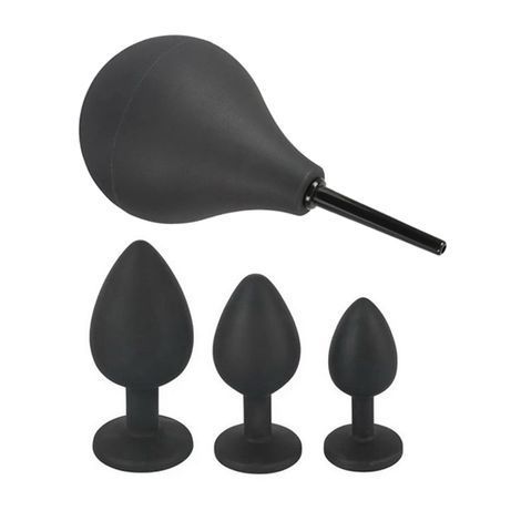 Основне фото Набір для анального сексу You2Toys Black Velvets Anal Kit Douche + 3 Jewel Butt Plugs чорний з прозорим кристалом