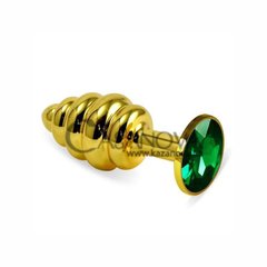 Основне фото Анальна пробка з кристалом Rosebud Spiral Metal Plug золотиста з зеленим 6,9 см