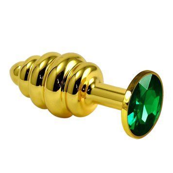 Основное фото Анальная пробка с кристаллом Rosebud Spiral Metal Plug золотистая с зелёным 6,9 см