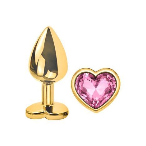 Основное фото Анальная пробка EGZO Gold Heart Plug S золотистая с розовым кристаллом 7 см