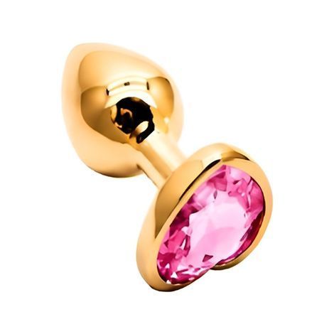 Основное фото Анальная пробка EGZO Gold Heart Plug S золотистая с розовым кристаллом 7 см