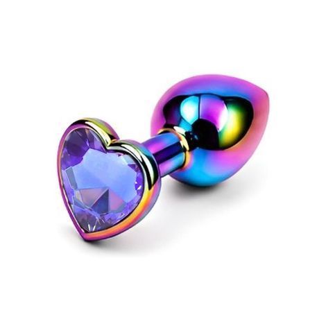 Основное фото Анальная пробка EGZO Multicolor Heart Plug S разноцветная с сиреневым кристаллом 7 см