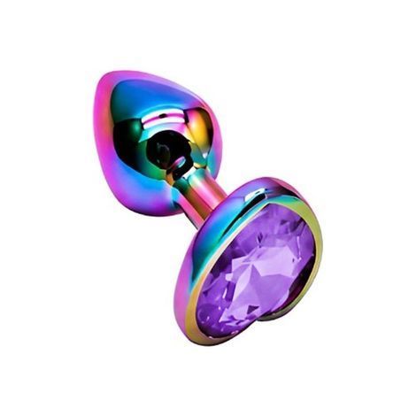 Основное фото Анальная пробка EGZO Multicolor Heart Plug S разноцветная с сиреневым кристаллом 7 см