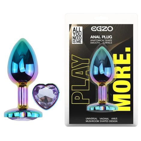 Основное фото Анальная пробка EGZO Multicolor Heart Plug S разноцветная с сиреневым кристаллом 7 см