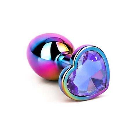 Основное фото Анальная пробка EGZO Multicolor Heart Plug S разноцветная с сиреневым кристаллом 7 см