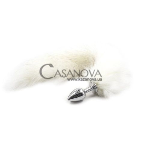 Основное фото Анальная пробка Faux Fur Fox Tail White Polyester серебристая с белым хвостом 7 см