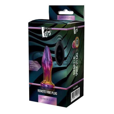 Основное фото Анальная пробка с вибрацией Deam Toys Glamour Glass Remote Vibe Plug разноцветная 10,5 см