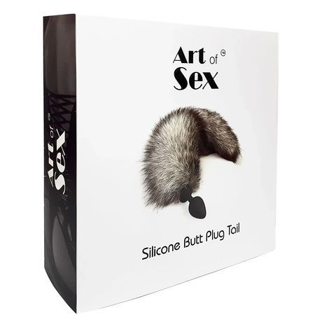 Основне фото Анальна пробка з хвостом Art Of Sex Silicone Butt Plug Tail M чорна з сірим 6,8 см