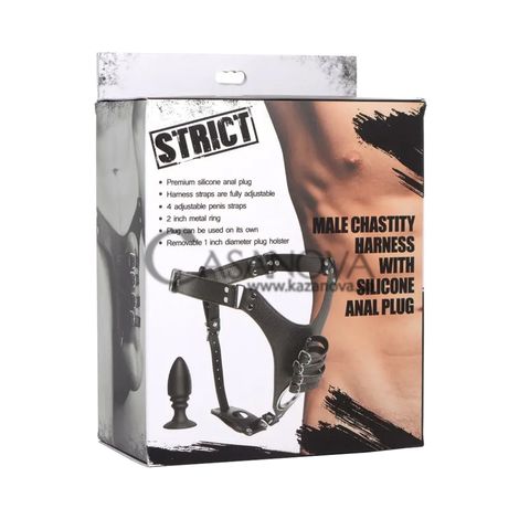 Основне фото Пояс вірності з анальною пробкою Xr Brands Strict Male Chastity Harness With Silicone Anal Plug чорний