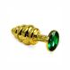 Додаткове фото Анальна пробка з кристалом Rosebud Spiral Metal Plug золотиста з зеленим 6,9 см