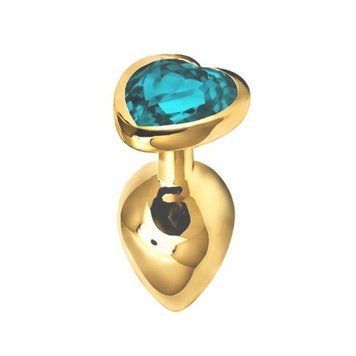 Основное фото Анальная пробка EGZO Gold Heart Plug S золотистая с бирюзовым кристаллом 7 см