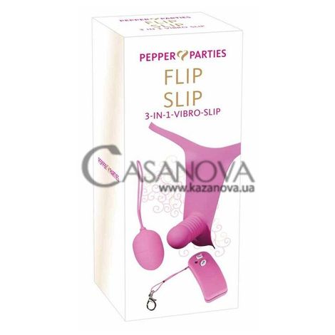Основне фото Жіночий страпон із віброяйцем Pepper Parties Flip Slip рожевий 7,5 см