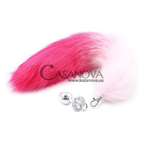 Основное фото Анальная пробка Faux Fur Fox Tail серебристая с розовым хвостом 7 см