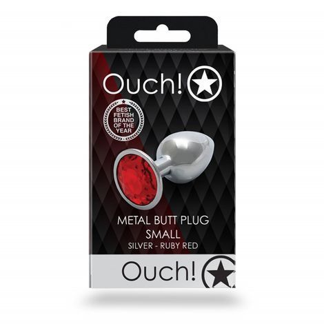 Основное фото Металлическая анальная пробка Ouch! Round Gem S серебристая с красным кристаллом 7 см
