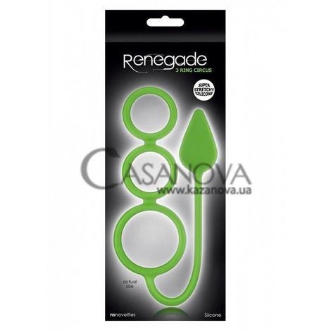 Основное фото Анальная пробка с эрекционными кольцами Renegade 3 Ring Circus M зелёная 7 см