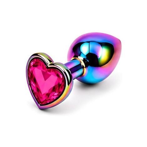 Основное фото Анальная пробка EGZO Multicolor Heart Plug M разноцветная с малиновым кристаллом 8,2 см
