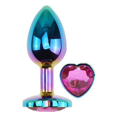 Основное фото Анальная пробка EGZO Multicolor Heart Plug M разноцветная с малиновым кристаллом 8,2 см