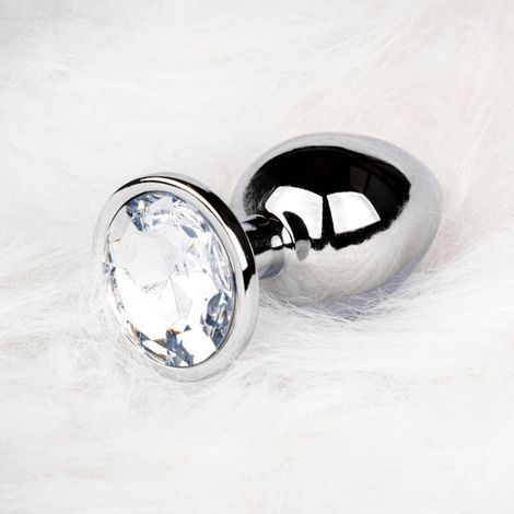 Основное фото Металлическая анальная пробка Ouch! Round Gem S серебристая с прозрачным кристаллом 7 см
