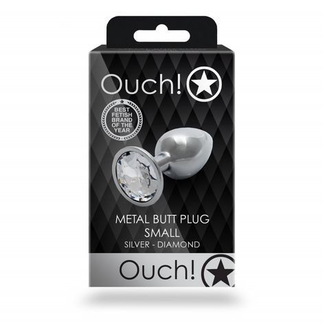 Основное фото Металлическая анальная пробка Ouch! Round Gem S серебристая с прозрачным кристаллом 7 см