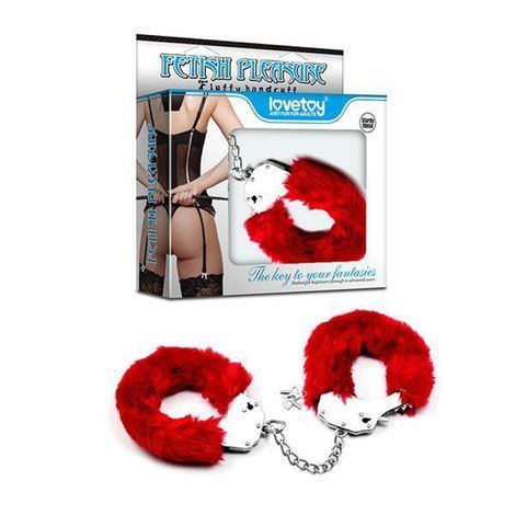 Основне фото Металеві наручники з хутром Lovetoy Fetish Pleasure Fluffy Hand Cuffs червоні