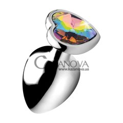 Основне фото Анальна пробка Xr Brands Booty Sparks Rainbow Prism Heart Large срібляста з різнокольоровим каменем 9,1 см