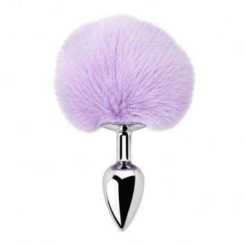 Основне фото Анальна пробка EGZO Bunny Tail Silver S срібляста з бузковим хвостом 13,3 см