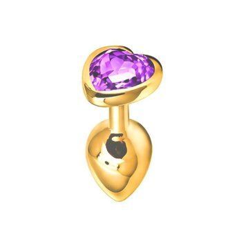 Основное фото Анальная пробка EGZO Gold Heart Plug S золотистая с сиреневым кристаллом 7 см
