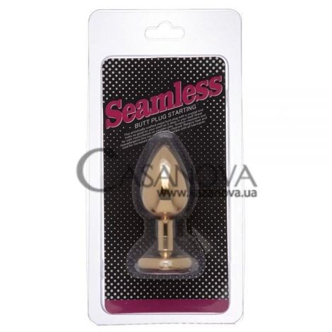 Основное фото Анальная пробка Seamless Gold Metal Heart Diamond S золотистая с белым 7,5 см