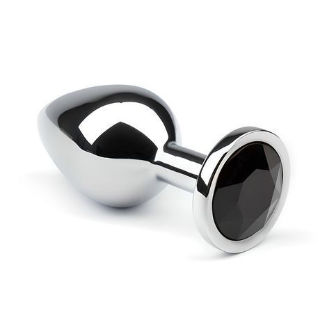 Основне фото Металева анальна пробка Crystal L IODU-280930 срібляста з чорним кристалом 9 см