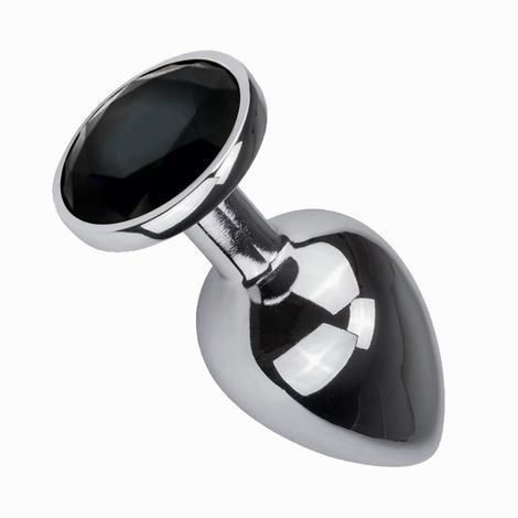 Основне фото Металева анальна пробка Crystal L IODU-280930 срібляста з чорним кристалом 9 см