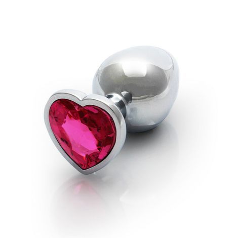 Основное фото Металлическая анальная пробка Ouch! Heart Gem М сереристая с розовым кристаллом 8,2 см