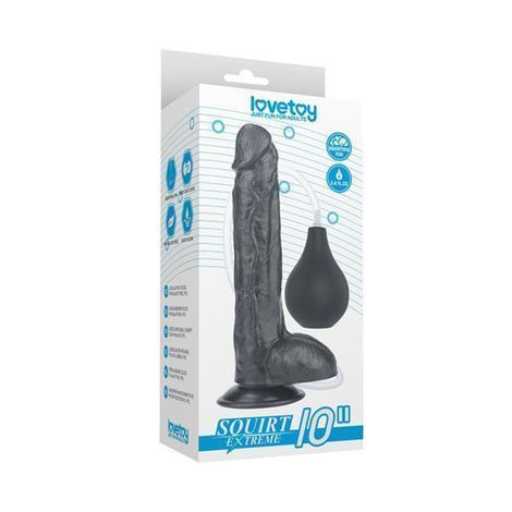 Основное фото Реалистичный фаллоимитатор с эякуляцией на присоске Lovetoy Squirt Extreme Dildo 10" чёрный 25,5 см