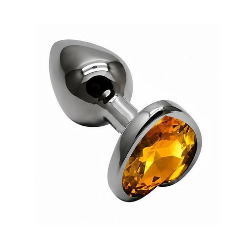 Основное фото Анальная пробка EGZO Dark Silver Heart Plug S серебристая с золотистым кристаллом 7 см